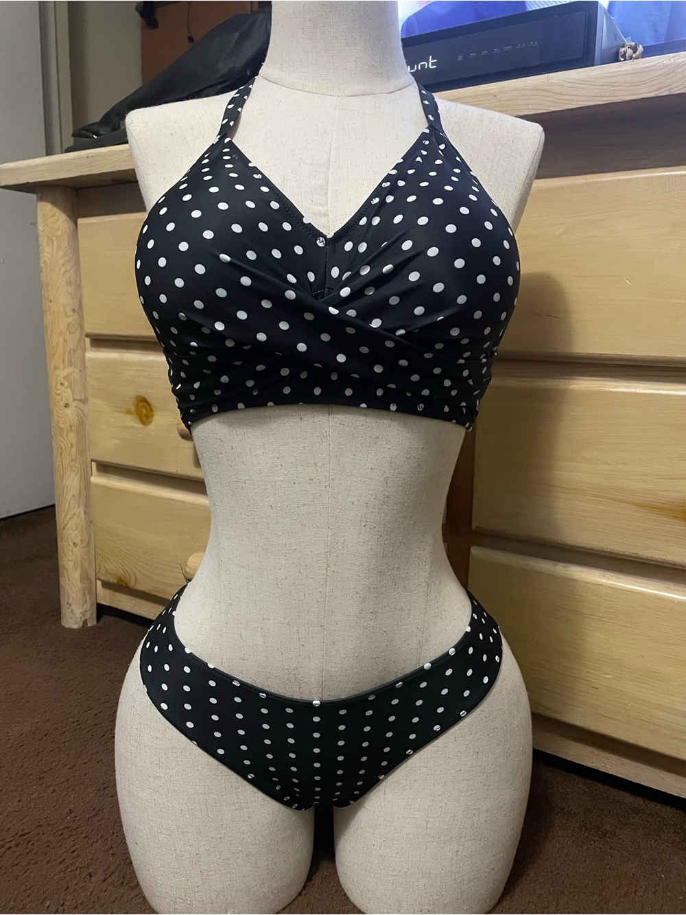 Blooming Jelly Black Polka Dot Halter Bikini Top & Bottom Set